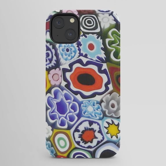 Shell Posster Blue Blue, Red, Green and White Mosaic Floral Tough Case for Apple iPhone ...