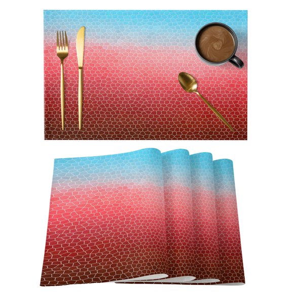 Blue Red Ombre Placemats Set of 1 Geometric Stained Glass Place Mats Indoor Wipeable Table Mats Washable Cloth Dining Table Placemats for Kitchen Holiday Party Home Decor 13x19 Inch