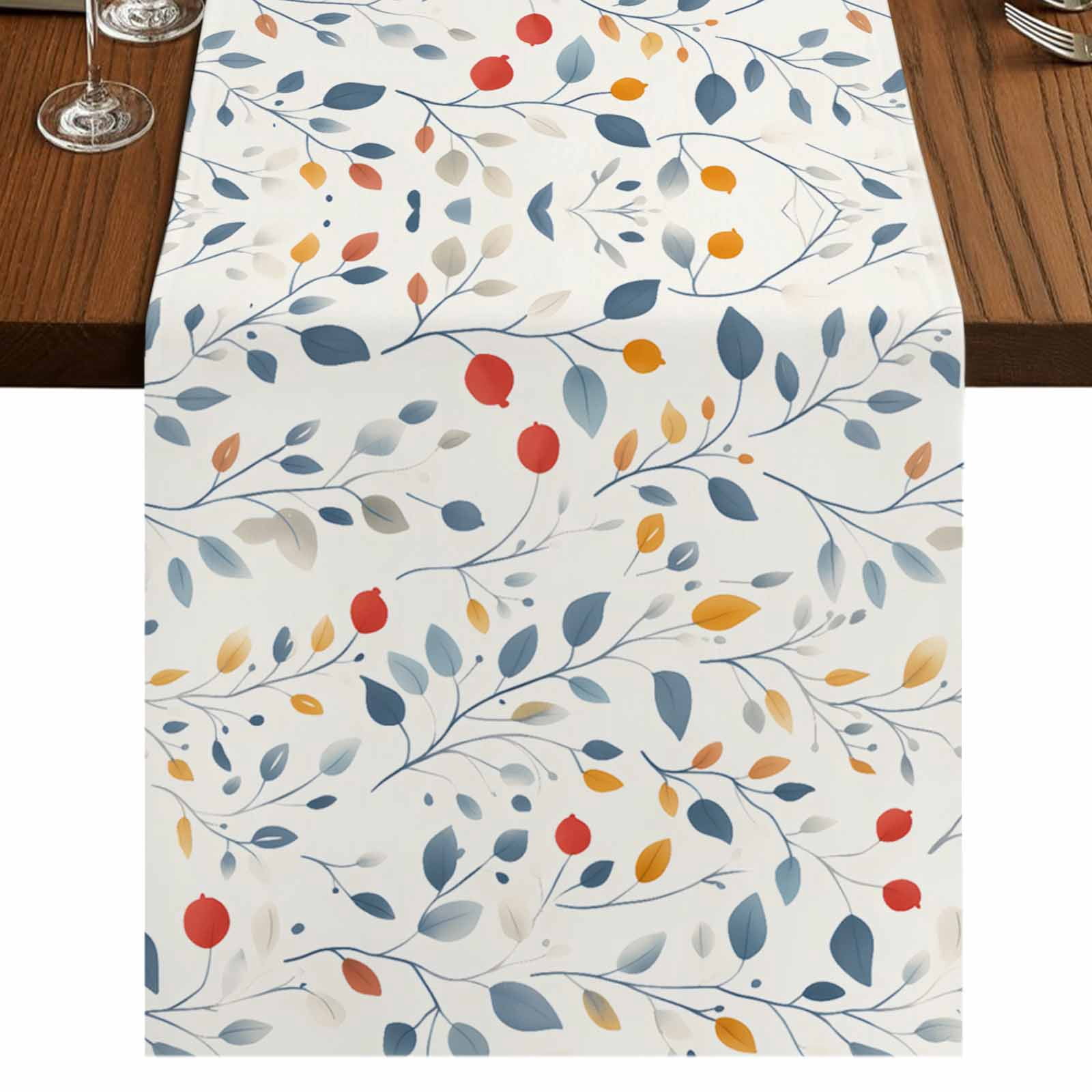 Blue Red Orange Floral Spring 36 Inch Table Runner, Summer Botanical ...