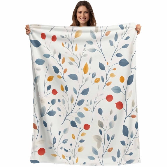 Blue Red Orange Floral Spring Blanket Soft Cozy Warm Throw Blanket for Couch, Plush Fuzzy Flannel Fleece Blankets for Sofa, Summer Botanical Bed Blankets Lightweight Gifts for Women, 40"x60"