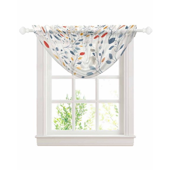 Blue Red Orange Floral Spring Sheer Waterfall Valance Curtains for Window, Summer Botanical Rod Pocket Sheer Topper Swag Curtains for Living Room, Kitchen 38.5"W x 47.2"L, 1 Panel