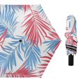 thumbnail image 1 of Blue Red Palm Tree Leaves All Weather Umbrella Triple Folding Parasol 6 Ribs UV Protection Portable, 1 of 8