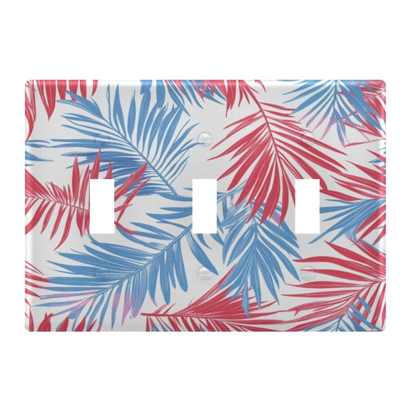 Blue Red Palm Tree Leaves Light Switch Cover Electrical Outlet Cover Replaceable Wall Plates 3-Gang