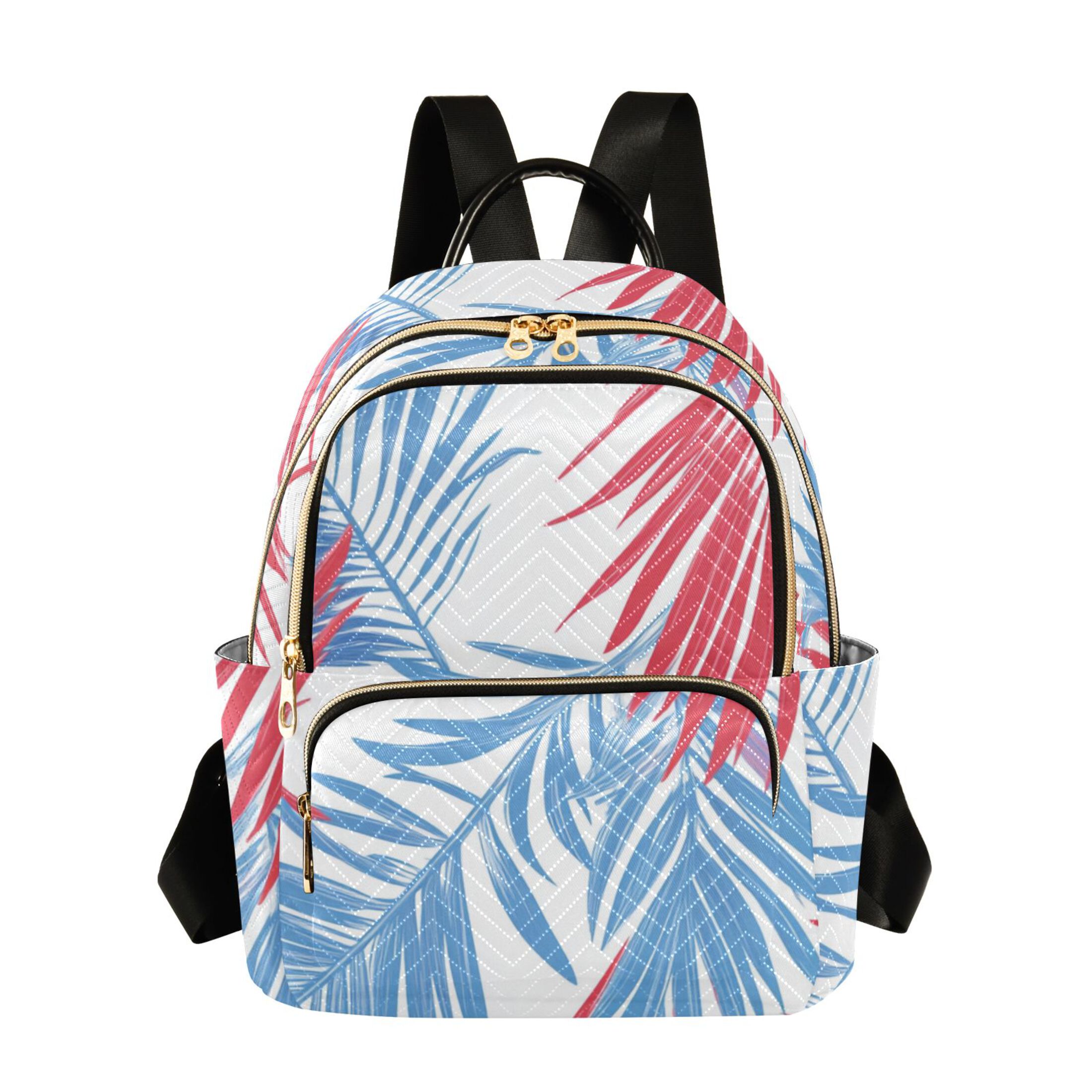 Blue Red Palm Tree Leaves Quilted Backpack Fashion Daypack Commuter Bag ...