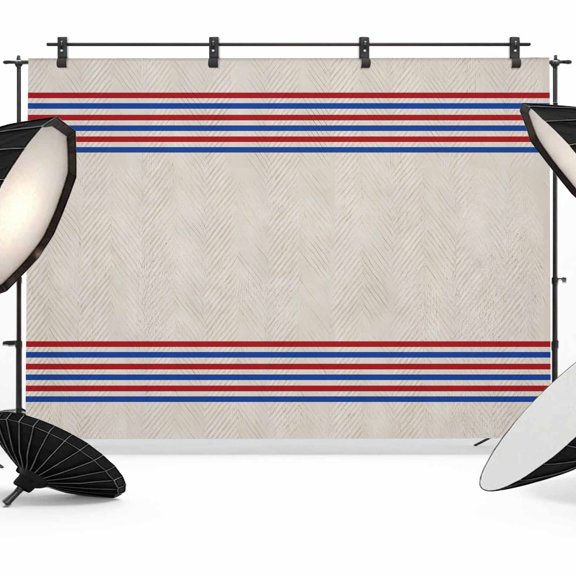 Blue Red Parallel Lines Backdrops for Photography, Independence Day Linen Texture Fabric Photo Background Sturdy Studio Props for Photo Studio, Video Recording, Booth & Photoshoot 7x5ft