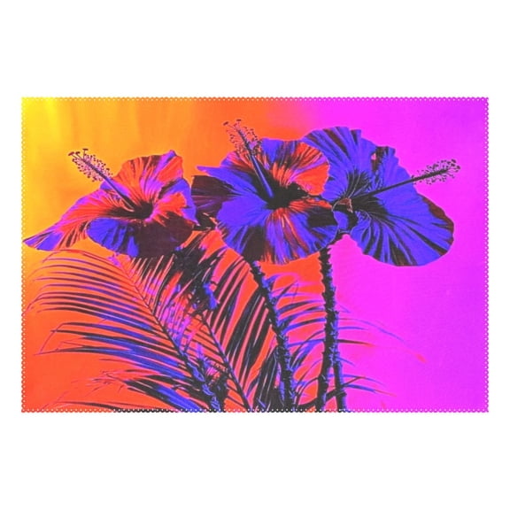 Blue Red Poppies Art 12x18in Heat-Resistant Non-Slip Place Mat, Durable and Wrinkle-Resistant