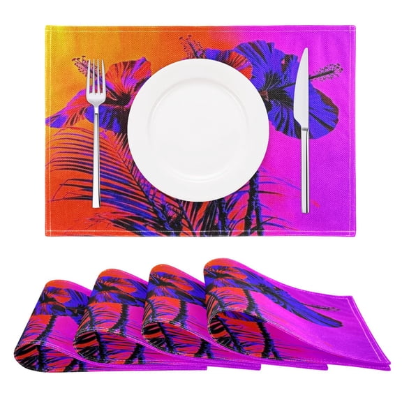 Blue Red Poppies Art Reversible Placemat Set of 4 Non Slip Coffee Mats 18x12 Inch for Dining, Kitchen, Coffee