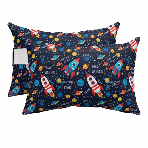 Blue Red Rocket Outdoor Pillows for Chaise Lounge Chair Beach Headrest Pillow Set of 2 Waterproof Lumbar Pillows with Insert&Adjustable Strap Cartoon Stars Modern Abstract Art Pool Pillow 12"x20"