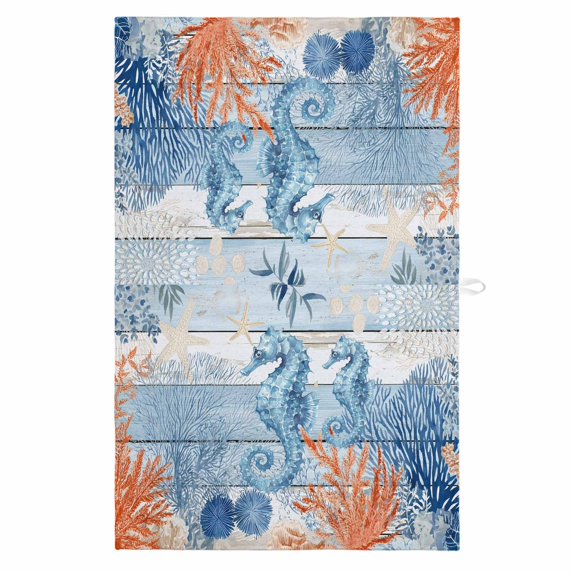 Blue Red Seahorse Coastal 1 Pack Kitchen Towel, Water Absorbent Dish Towel, Blue Wood Beach Coral Nautical Decorative Hand Towels - Quick Drying Cloth for Cooking Baking, 18x28 Inch