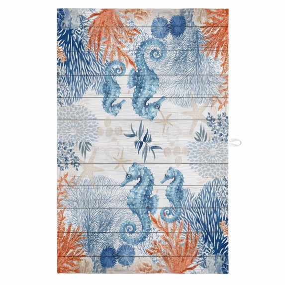 Blue Red Seahorse Coastal 1 Pack Kitchen Towel, Water Absorbent Dish Towel, Summer Beach Coral Nautical Wood Decorative Hand Towels - Quick Drying Cloth for Cooking Baking, 18x28 Inch