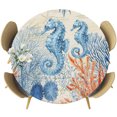 thumbnail image 1 of Blue Red Seahorse Coastal Round Tablecloth 55-60 Inch Round Fitted Table Cloth with Elastic Edge, Summer Beach Coral Nautical Vintage Waterproof Table Cover Protector for Outdoor Picnic Party Dining, 1 of 9