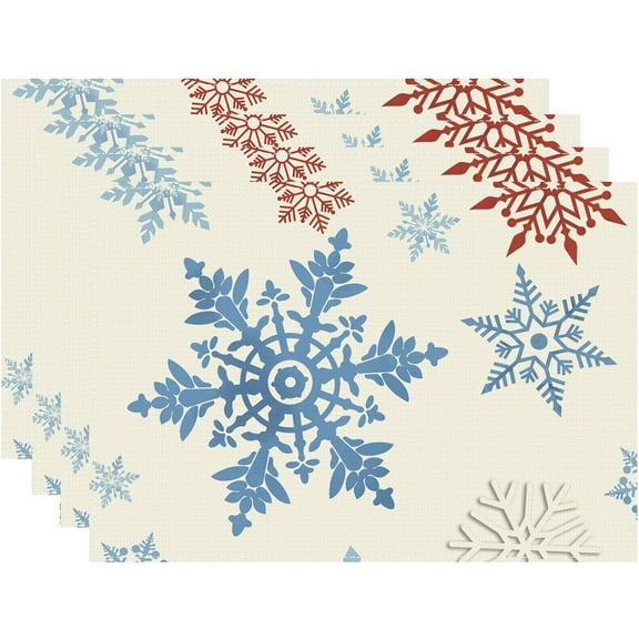 Blue Red Snowflakes Christmas Winter Xmas Cloth Placemats Set of 4 Table Mats Table Decorations 12x18 Inch