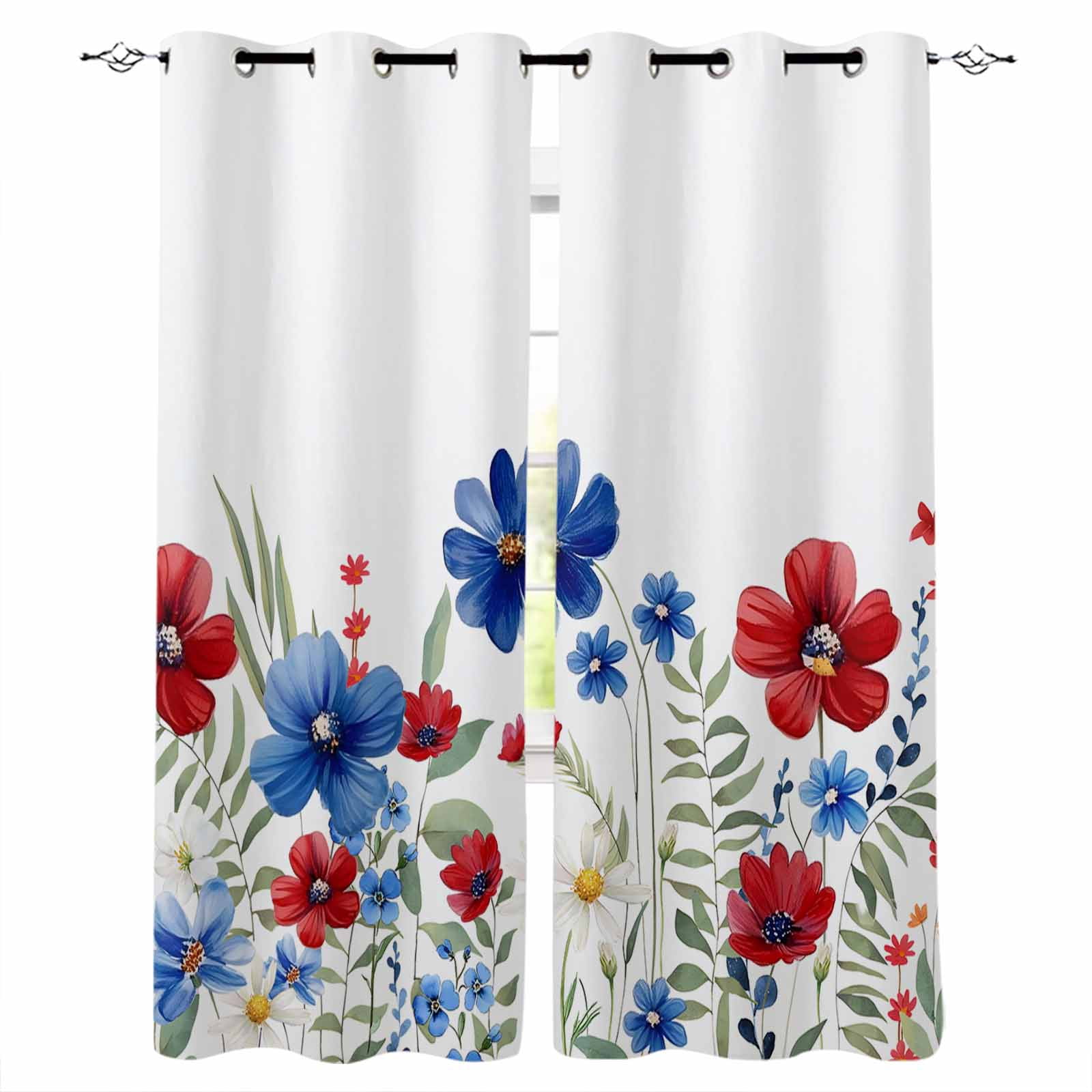 Blue Red Spring Blue Red Spring Floral Blackout Curtains 63 Inches Long for Bedroom ...