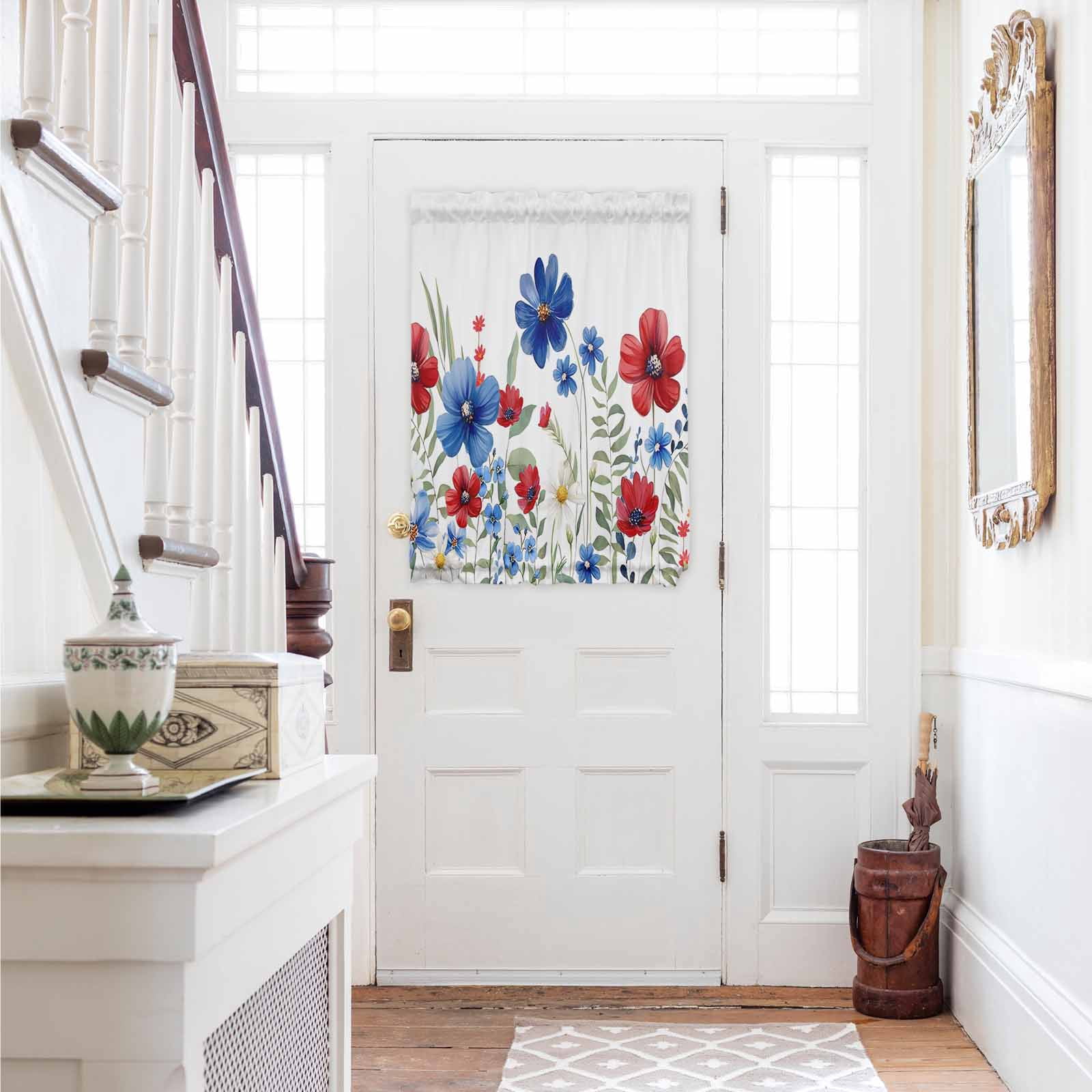 Blue Red Spring Blue Red Spring Floral Door Curtains for Door Window, French Sidelight ...