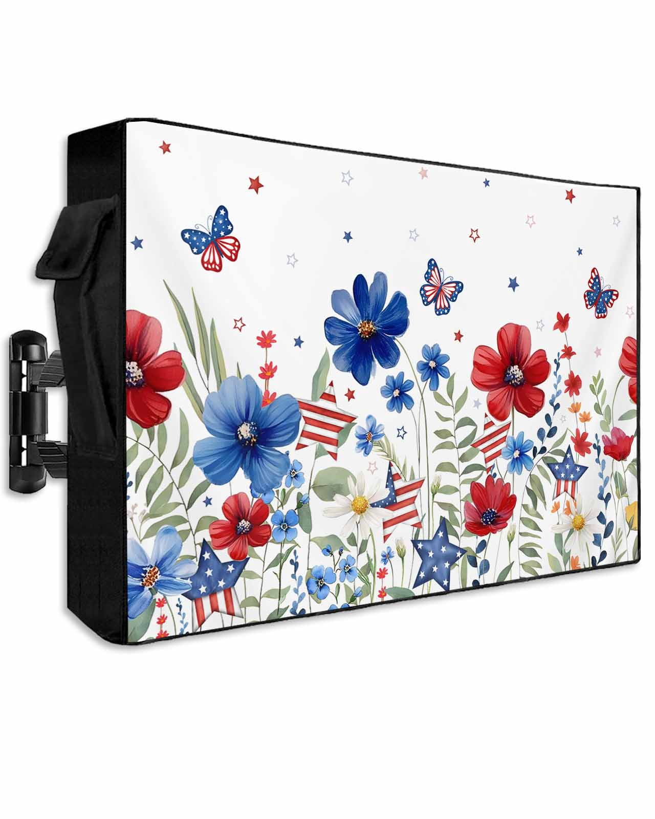 Blue Red Spring Blue Red Spring Floral Outdoor TV Cover 60 to 65 Inch Waterproof ...
