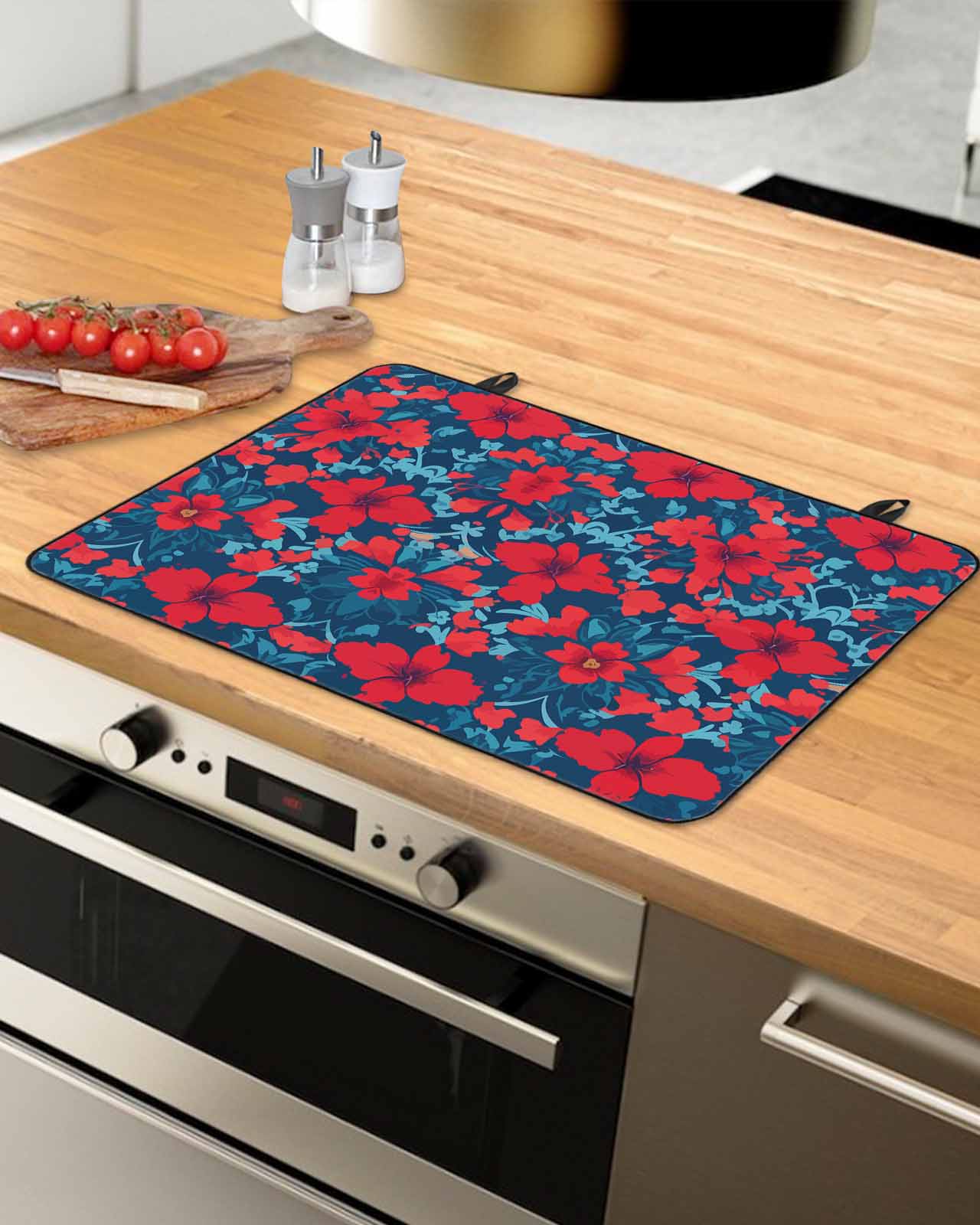 Blue Red Spring Floral Stove Top Covers for Electric Stove, Heat