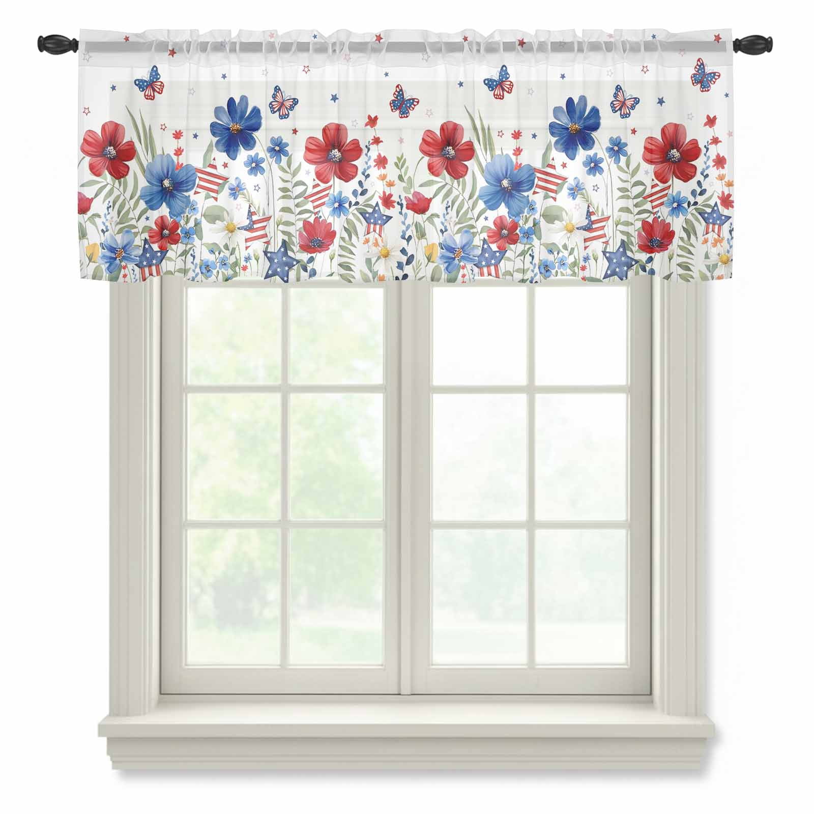 Blue Red Spring Blue Red Spring Floral Valance Curtains for Kitchen/Living Room ...