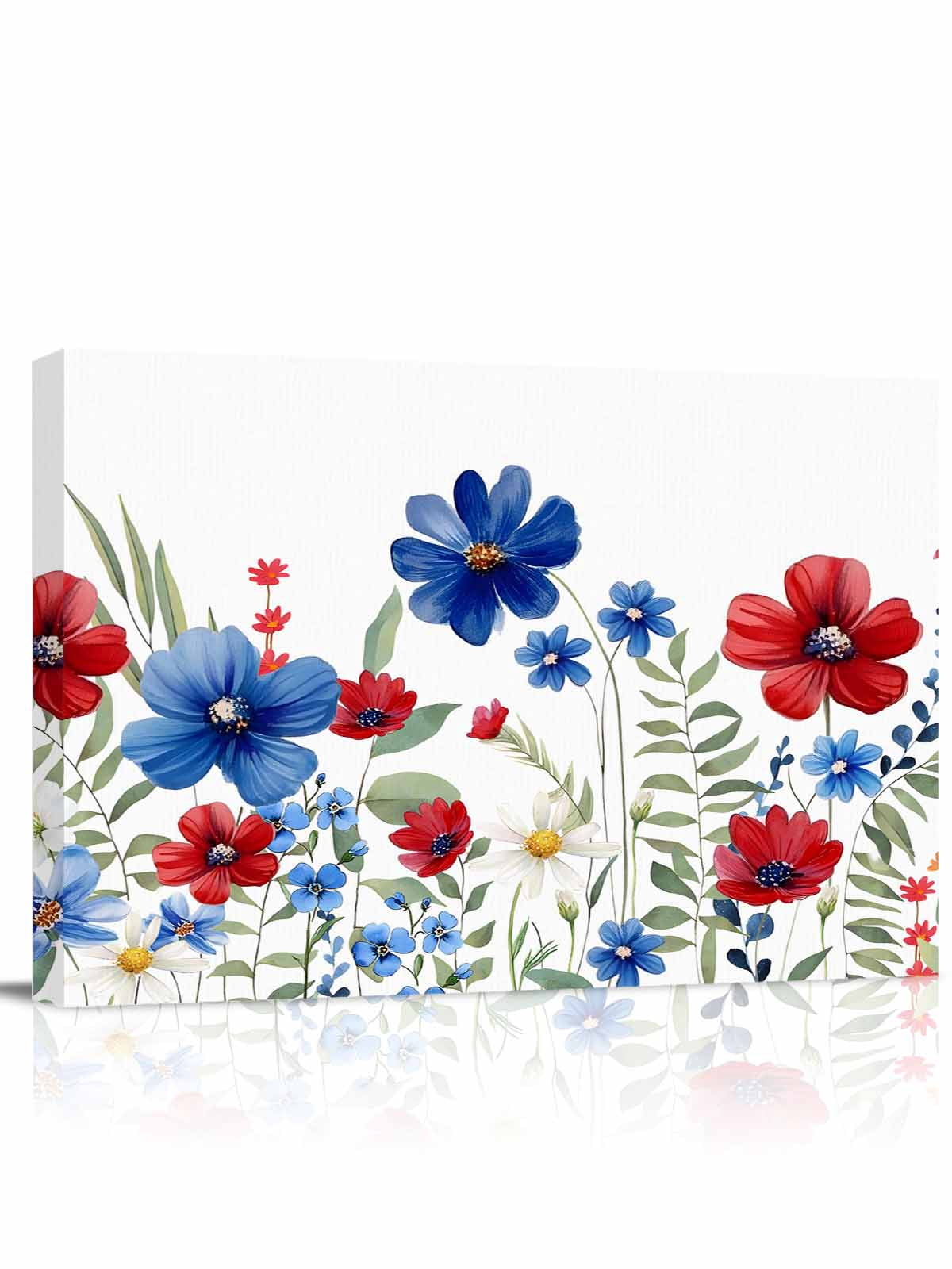 Blue Red Spring Blue Red Spring Floral Wall Art for Living Room,Canvas Picture Wall ...