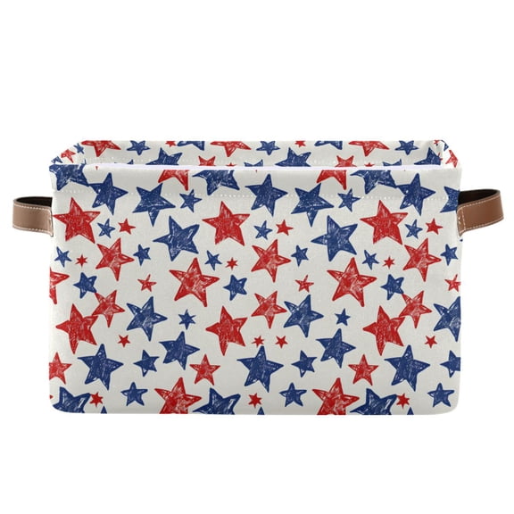 Blue Red Star Handdrawn Storage Bins with Handle Fabric Organizer Basket Foldable Box 1 Pack 14.2x10.2x8.3
