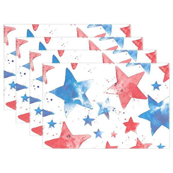 Blue Red Stars 12×18 inch Placemats Heat Resistant Washable Foldable Rectangular Placemats Set Decoration Indoor Outdoor for Kitchen Dining Table 1PC