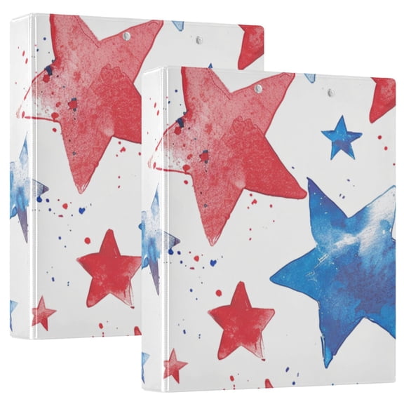 Blue Red Stars 3 Ring Binders 1.5 inch Hardcover File Folders with Interior Pockets A4 Size Organizer for School Office Hospital Set of 2