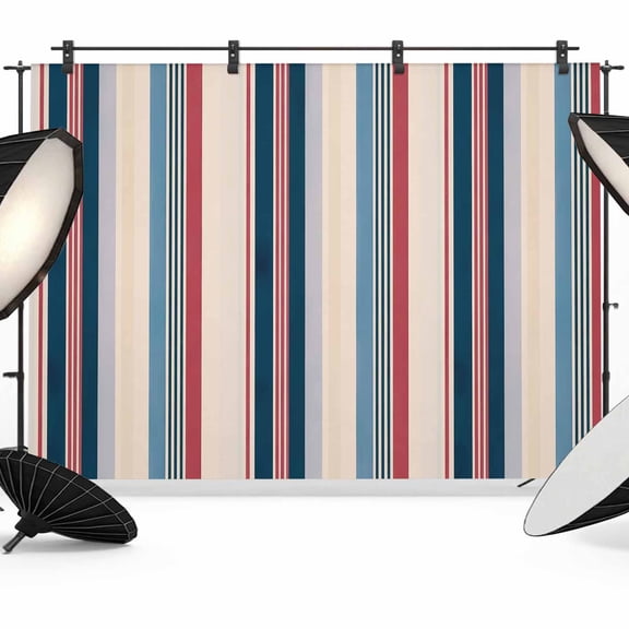 Blue Red Striped Backdrop for Photography, Fabric Photo Background Backdrop, Modern Stripes Art Farmhouse Photo Booth Background for Portrait Photoshoot Video Wedding Studio Decoration Banner 7x5ft