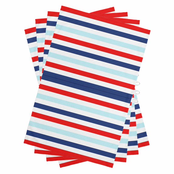 Blue Red Striped Kitchen Towels Set of 4, Water Absorbent Dish Towel, Farmhouse Stripes Simple Art Decorative Hand Towels - Quick Drying Cloth for Cooking Baking, 18x28 Inch