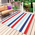 thumbnail image 1 of Blue Red Striped Outdoor Rug for Patio/Deck/Porch, Non-Slip Large Area Rug 6 x 9 Ft, Farmhouse Stripes Simple Art Indoor Outdoor Rugs Washable Area Rugs, Reversible Camping Rug Carpet Runner, 1 of 8