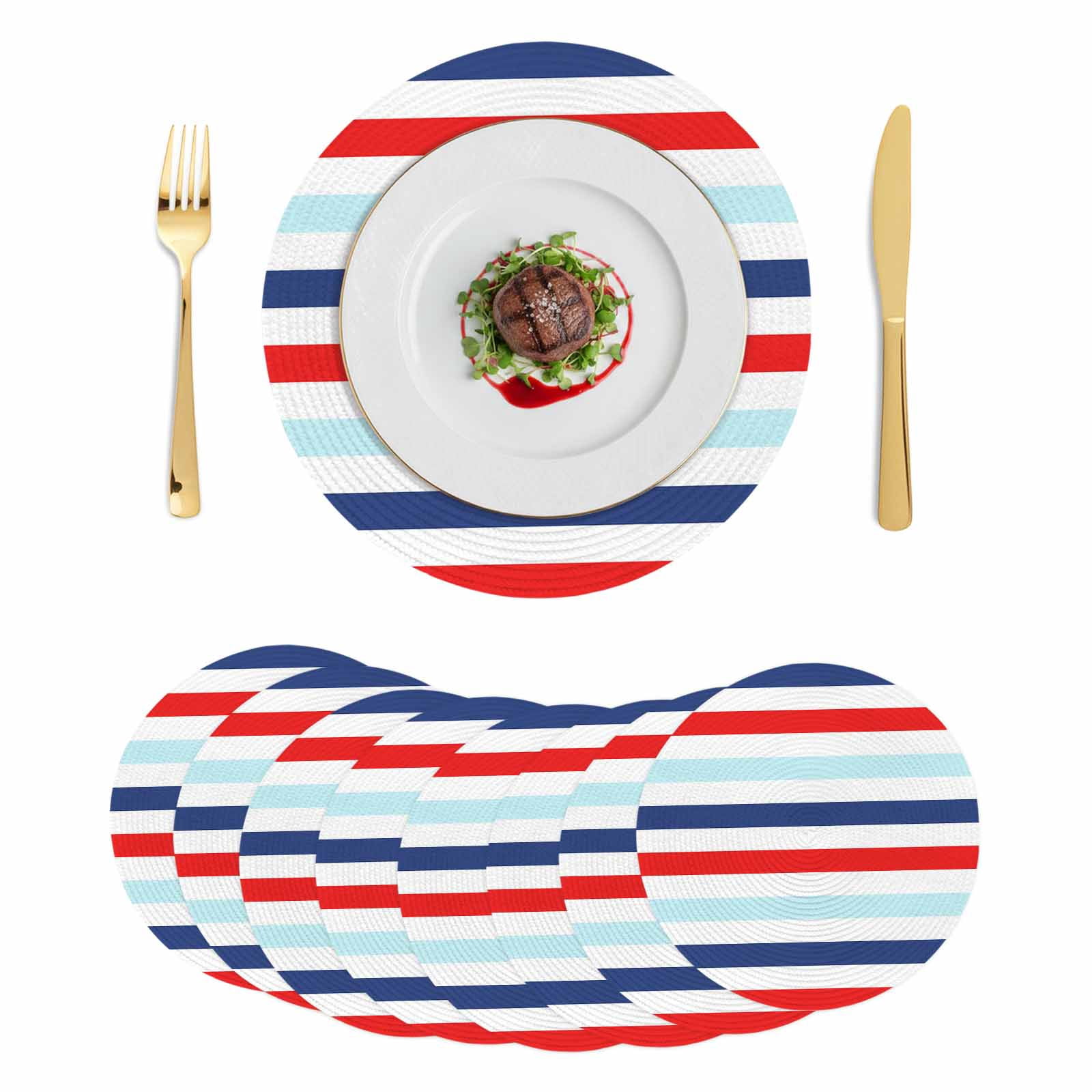 Blue Red Striped Round Placemats Set of 8 Farmhouse Stripes Simple Art ...