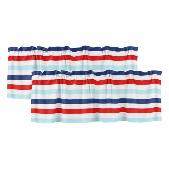 Blue Red Striped Valances for Windows, Decorative Rod Pocket Window Valance Curtains, Farmhouse Stripes Simple Art Short Curtain Drapes for Kitchen/Bathroom/Living Room, 2 Panels, 60" W x 18" L