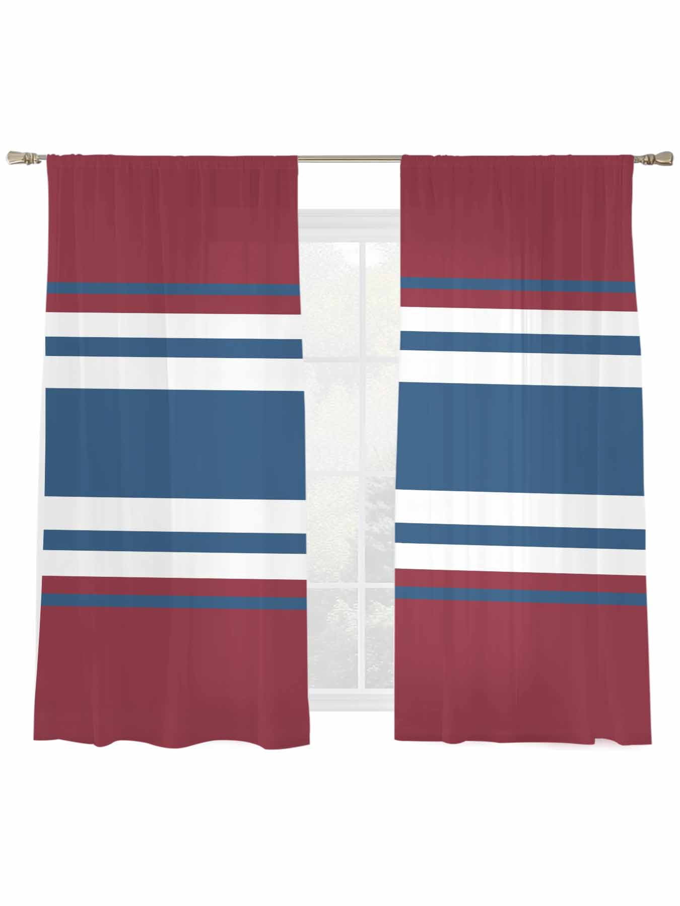 Blue Red Stripes Sheer Curtains 2 Panels Set Retro Country White Blue ...