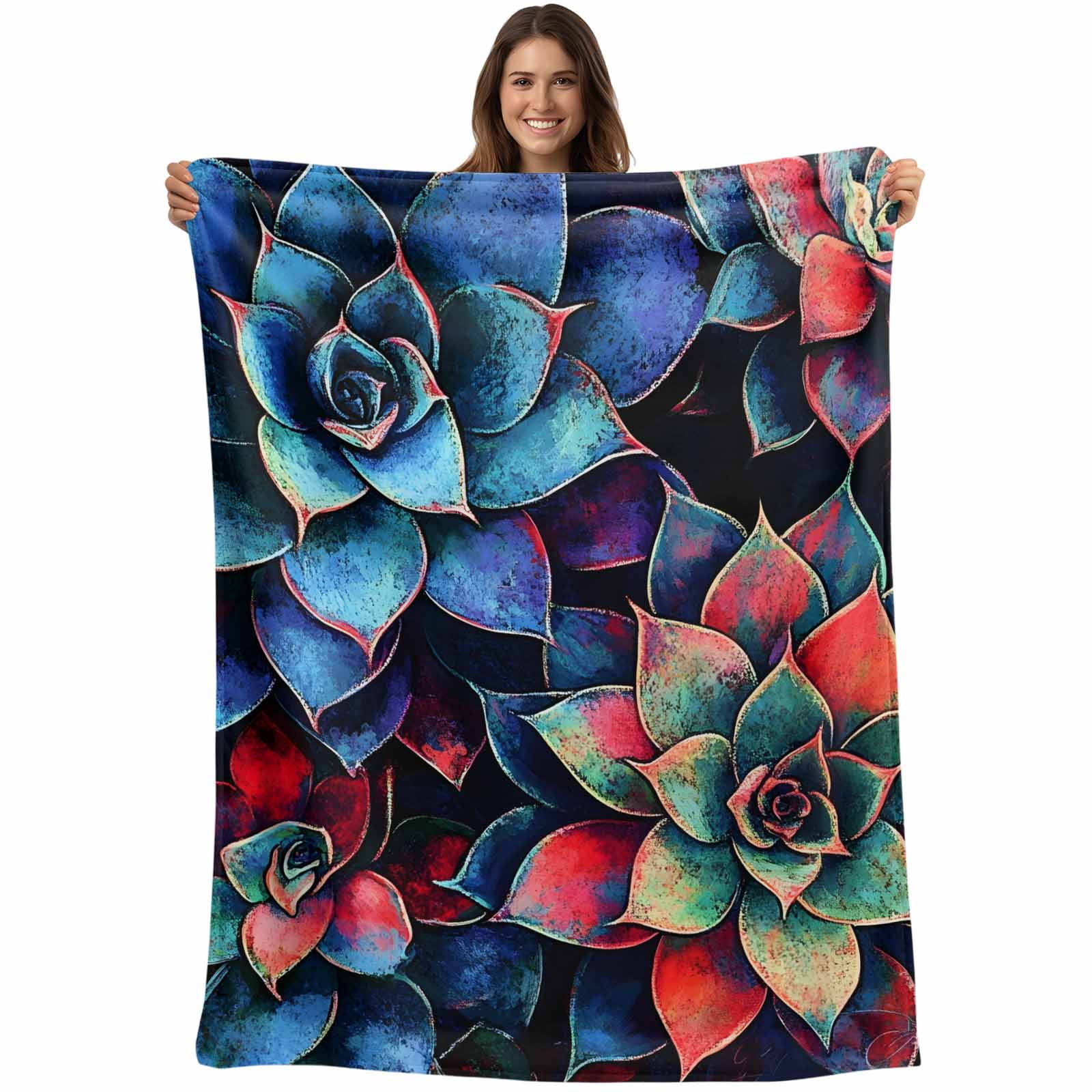 Blue Red Succulent Blanket Soft Cozy Warm Throw Blanket for Couch ...