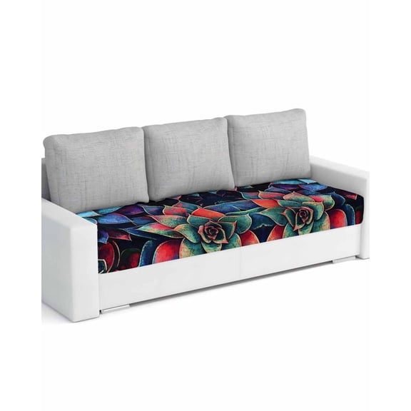 Blue Red Succulent Sofa Couch Cushion Covers Washable, Removable Stretchable Sectional Couch Covers, Abstract Retro Botanical Slipcovers for L & T Shape Sofa Furniture Protector L Size 1 pc