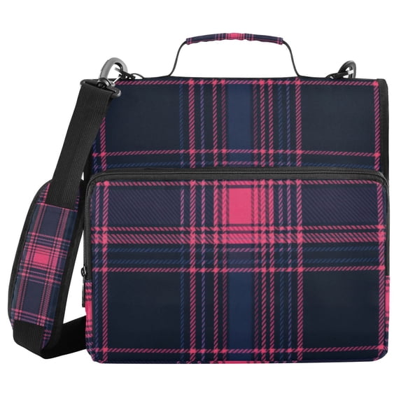 Blue Red Tartan Plaids Binder Bag with Shoulder Strap 3 Ring Zipper ...