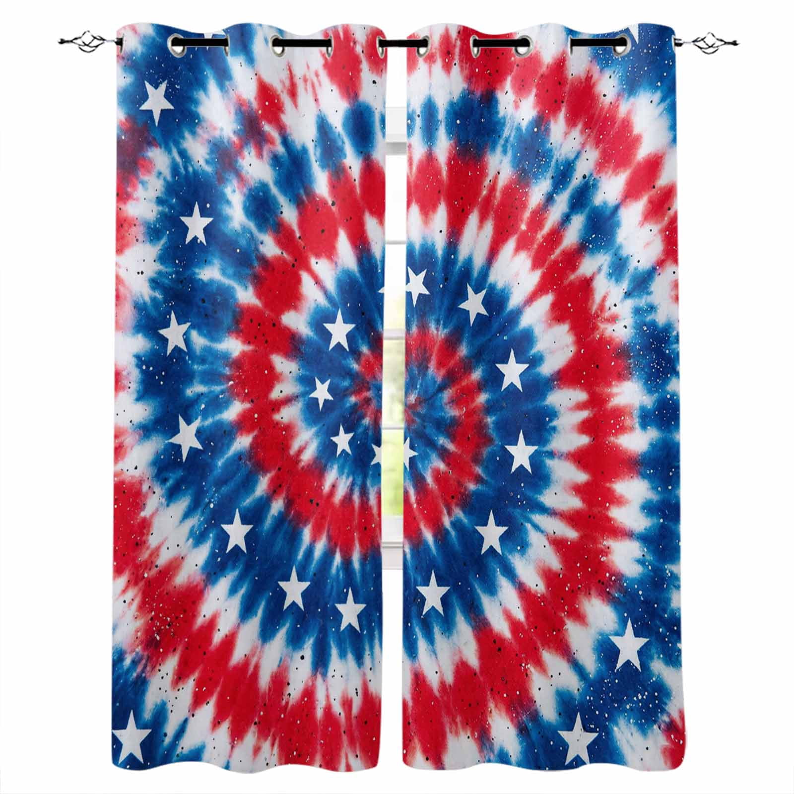 Blue Red Tie-dye Blackout Curtains 90 Inch Length 2 Panels Set for ...