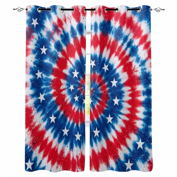 Blue Red Tie-dye Blackout Curtains for Bedroom/Living Room, Thermal Insulated Kitchen Curtains, Vintage American Stars Abstract Art Grommet Darkening Window Treatment Drapes 52"x72"x2