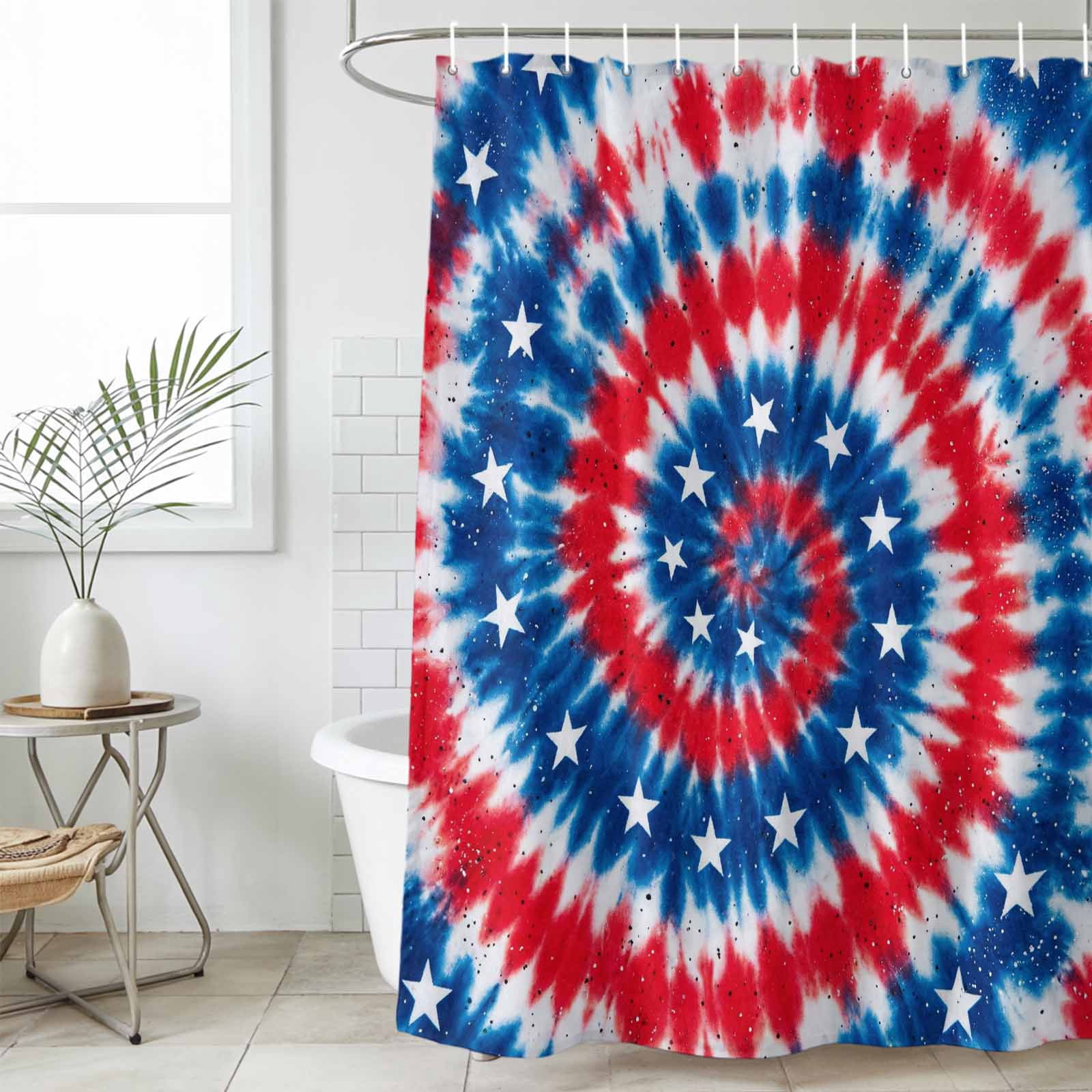 Blue Red Tie-dye Shower Curtain Set, Waterproof Shower Curtains for ...