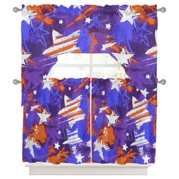 Blue Red USA Flag Kitchen Curtains Swag Valance and Tier Curtains Set ...