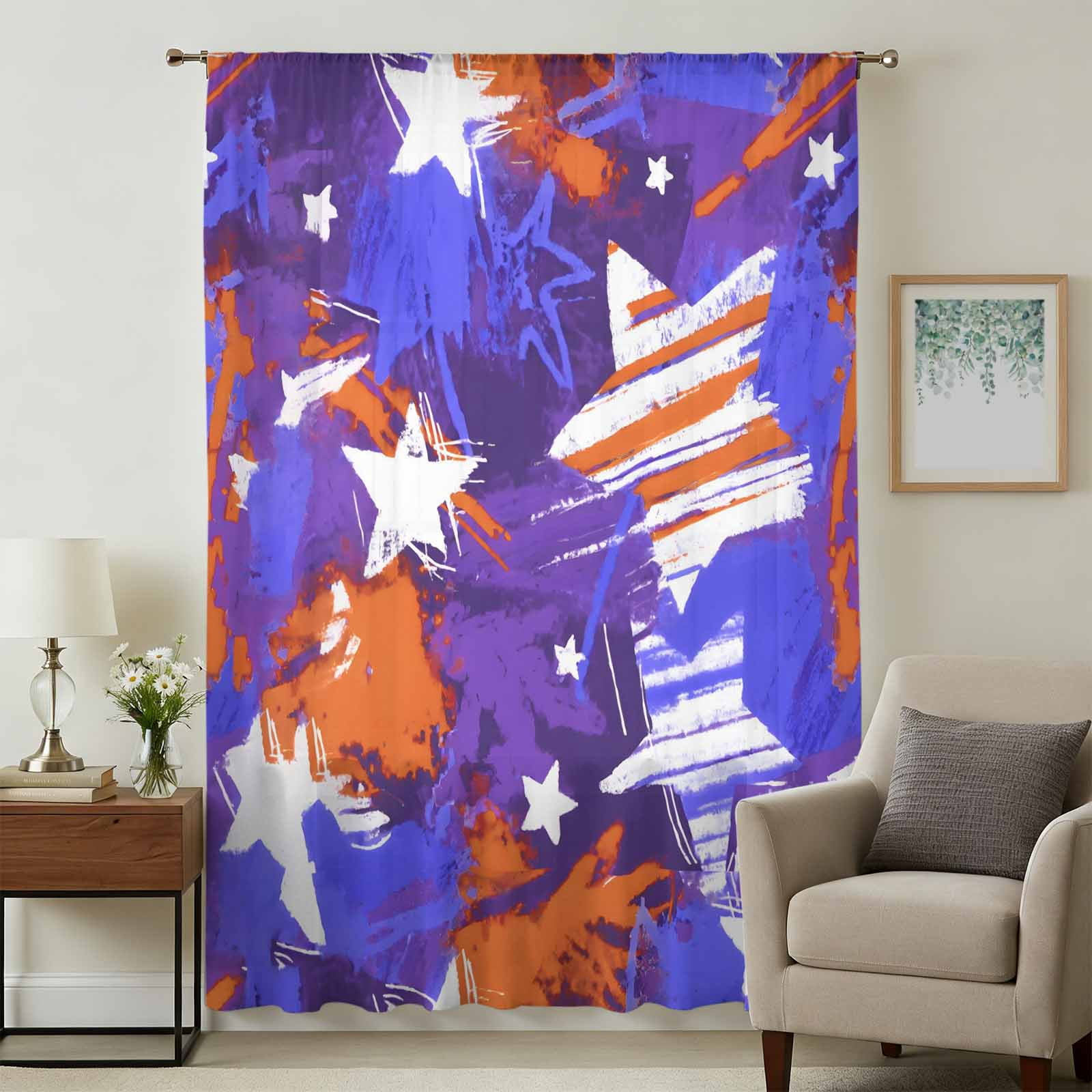 Blue Red USA Flag Sheer Curtains 84 Inches Long for Living Room ...