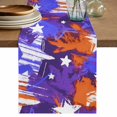 thumbnail image 1 of Blue Red USA Flag Table Runner 70 Inches, Abstract Moden Oil Painting 4th of July Bed Runner Dresser Scarves Tabletop for Indoor Outdoor Parties/Ceremony/Banquet, 13" x 70", 1 of 9