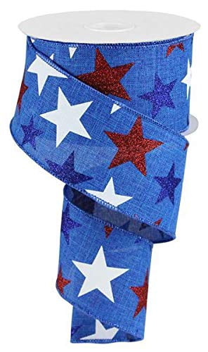 Blue Red White 4th of July Wired Ribbon, 2.5 Inches x 50 Yard, Independence, Americana