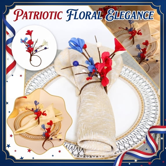 Blue Red White Artificial Floral Napkin Ring, Dining Table Decor, Red ...