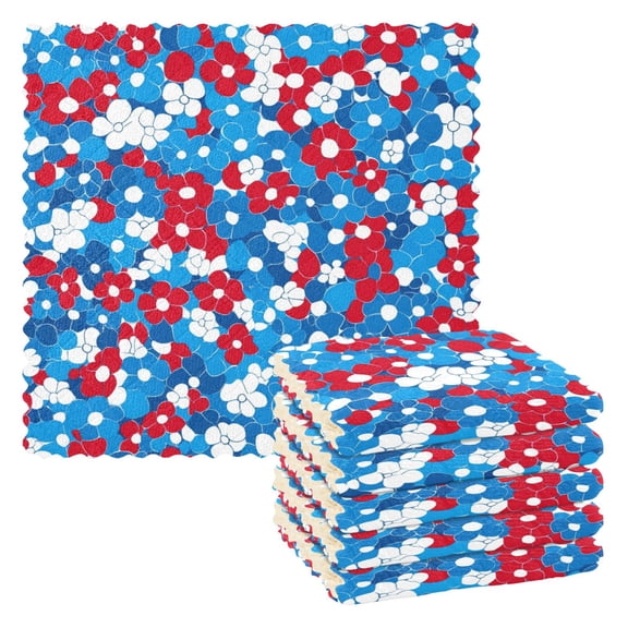 Blue Red White Flowers Kitchen Cloth Dish Towels for Drying Washing Absorbent Dish Rags 6 Pack