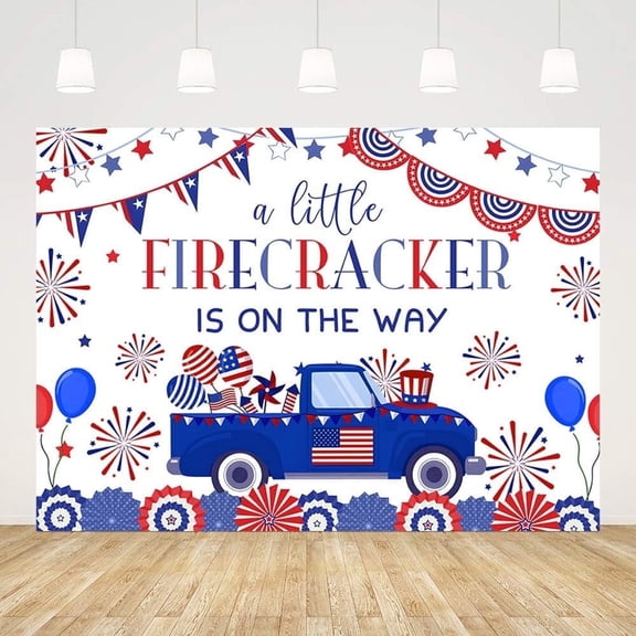 Blue Red White Independence Day Baby Shower Backdrop A Little Firecracker is On The Way Backgriound for Photography Happy 4th of July Party Decorations Background