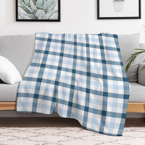 Blue Red White Plaid Blanket 40"x50" Anti-Pilling Flannel Throw Blanket Lightweight Soft Fleece,All-Season Couch And Bed Blanket for Home Travel Made in the USA