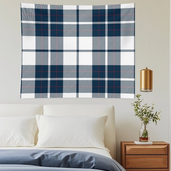 Blue Red White Tartan Plaid Wall Tapestry 50"x60" Lightweight, Wrinkle-Resistant Hanging Blanket for Bedroom Living Room Decor