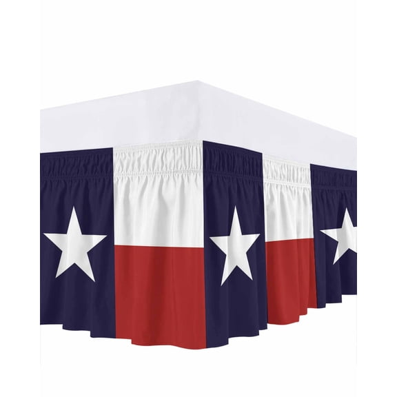 Blue Red White Texas Flag with Star,Bed Skirt Queen Size,Minimalistic Geometric Stripe Wrap Around Bed Skirting with Elastic Strap,Dust Ruffle Pleated Bedskirts 16 Inch Drop for Bedroom Beds