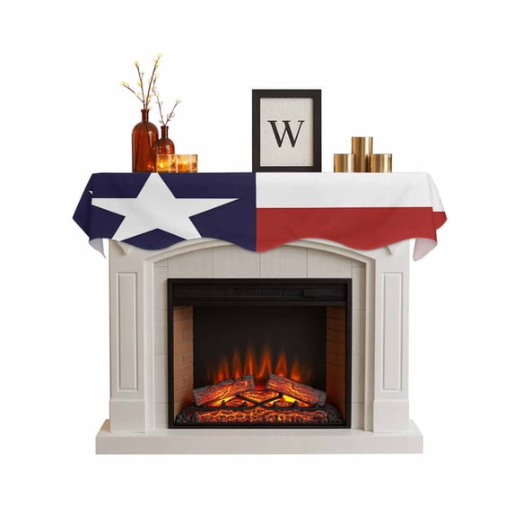 Blue Red White Texas Flag with Star, Fireplace Mantel Scarf, Minimalistic Geometric Stripe Mantel Cover Table Runner, Fireplace Top Dresser Scarves for Party Holiday Living Room Decoration 60x17 Inch