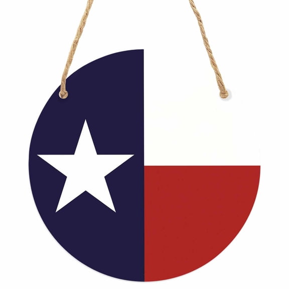 Blue Red White Texas Flag with Star, Round Front Door Welcome Sign, 7.8 Inch Wall Hanging Decor for Indoor Outdoor, Minimalistic Geometric Stripe Home Porch Hanger Decorations for Holiday Gift