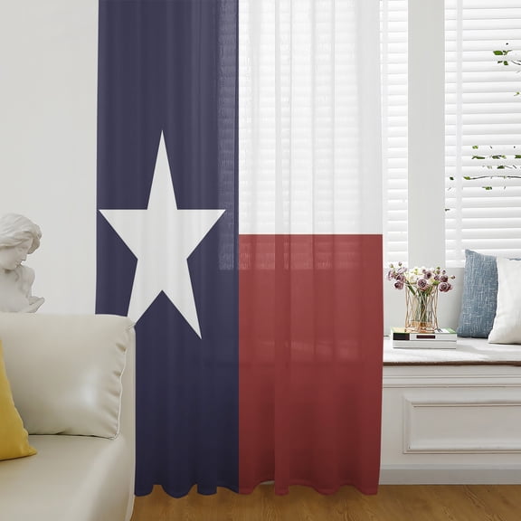 Blue Red White Texas Flag with Star,Semi Sheer Curtains Drapes for Living Room,Bedroom,French Doors Window 108 Inches Long,Minimalistic Geometric Stripe Rod Pocket Chiffon Curtain Drapery Panel
